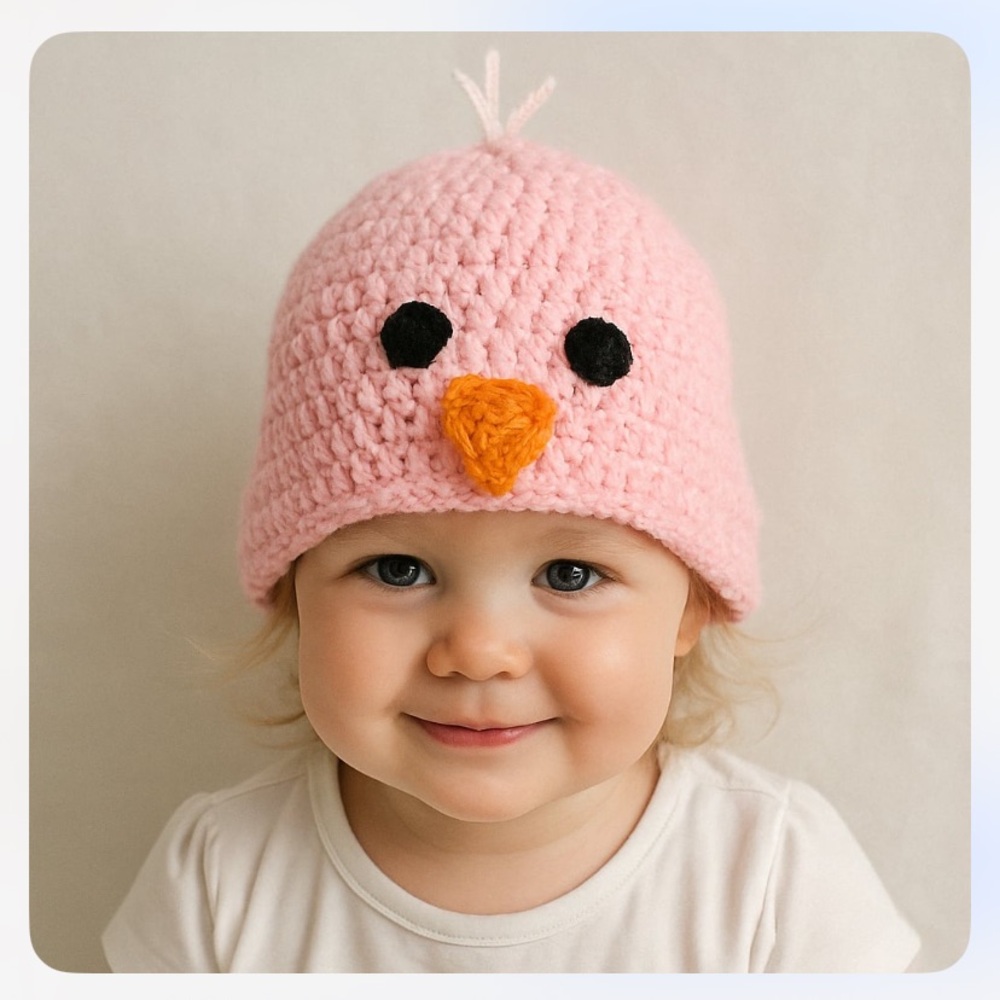 Pink Crochet chick Beanie for Kids